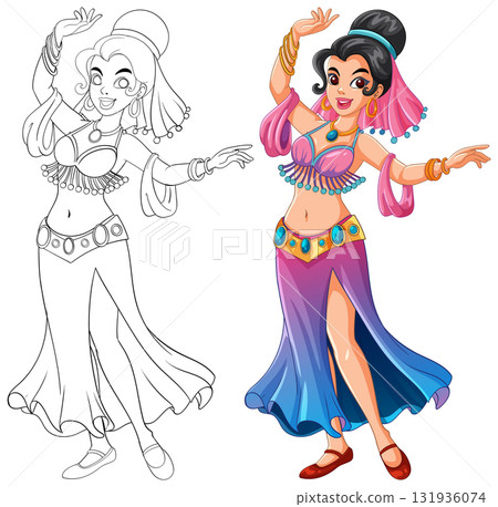 Middle Eastern Dancer Character Vector with Color and Outline Middle Eastern Dancer Character Vector with Color and Outline 131936074