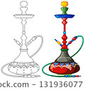 Colorful Hookah and Outline Illustration Side by Side 131936077