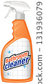 Orange Spray Bottle Bathroom Cleaner on Tiled Background 131936079