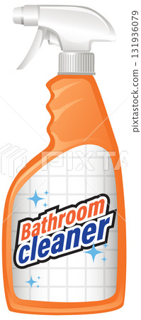 Orange Spray Bottle Bathroom Cleaner on Tiled Background 131936079