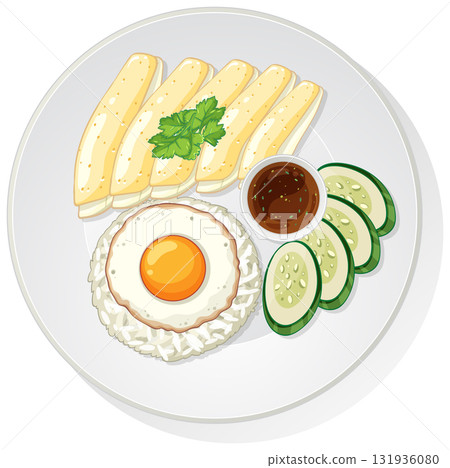 Asian Breakfast Plate with Fried Egg and Tofu 131936080