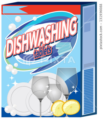 Dishwashing Tablets Packaging with Clean Plates and Glasses 131936088