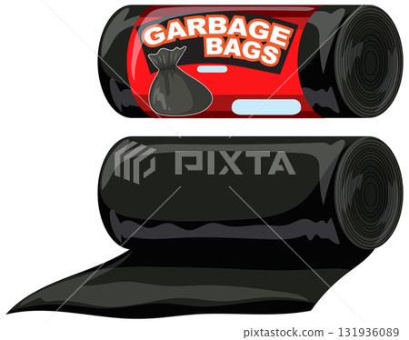 Black Garbage Bag Roll with Red Packaging Label 131936089