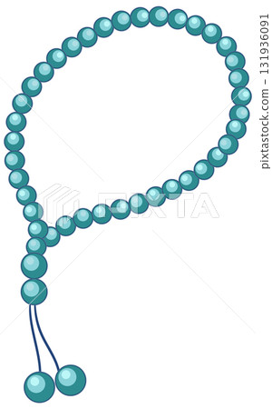 Blue Prayer Beads String with Tassel Vector Illustration 131936091