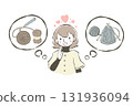 一位女士高興地思考著編織的插圖 131936094