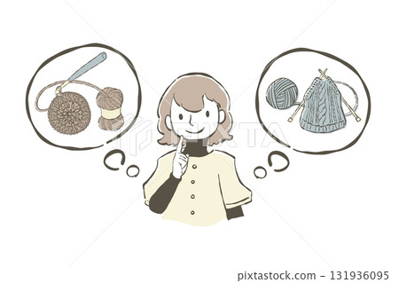 一位女士思考編織的插圖 131936095