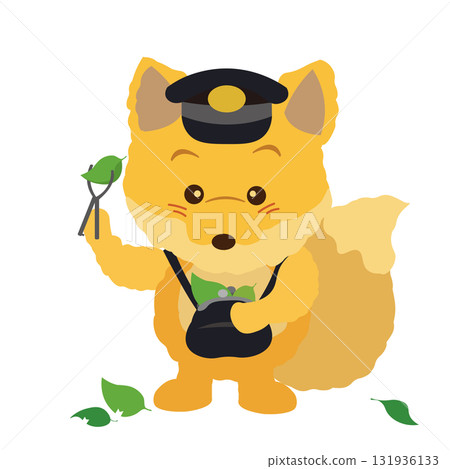 一隻毛絨狐狸剪下一張葉子票的插圖 131936133