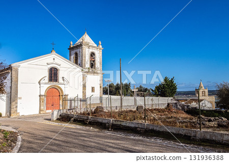 Facade of the Church of Saint Mary of the castle, Alcacer do Sal, Lisbon coast, Portugal 131936388