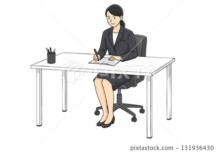 Businesswoman taking notes at desk (simple color) 131936430