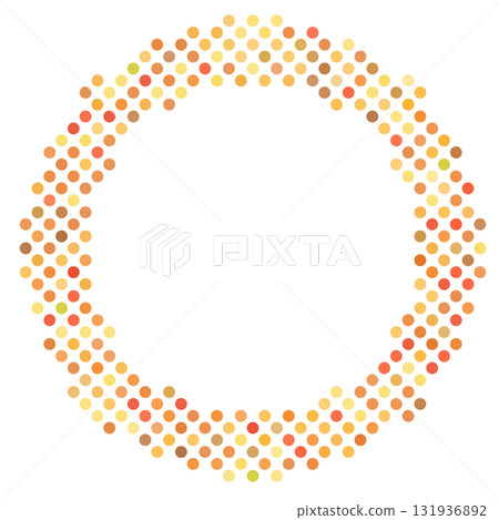 帶有秋天圖像的圓形框架,由隨機顏色的小點組成 帶有秋天圖像的圓形框架,由隨機顏色的小點組成 131936892