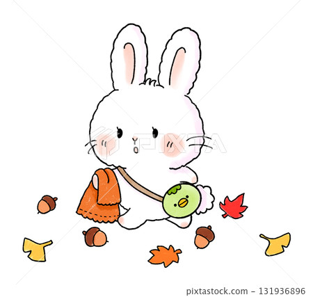 A rabbit having a fun autumn walk among the fallen leaves A rabbit having a fun autumn walk among the fallen leaves 131936896