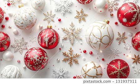 Christmas ball ornaments and snowflake pattern 131937311
