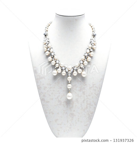 Elegant pearl necklace with crystal accents sparkles, perfect for weddings, anniversaries, and luxury brands, adding timeless sophistication for special occasions Elegant pearl necklace with crystal accents sparkles, perfect for weddings, anniversaries, and luxury brands, adding timeless sophistication for special occasions 131937326