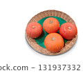 top view four pumpkins placed on green banana leaves in a basket on a white background, food, fresh, vegetable, nature, copy space 131937332