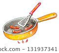 Sausage baked in a frying pan 131937341