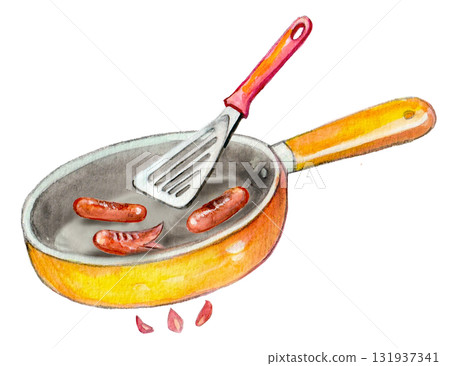 在煎鍋裡烤的香腸 131937341