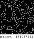 Halloween pattern. Cute ghosts. Vector seamless background October 31. Black and white spooky pattern 131937443