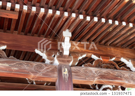 Kumihimo (joints) supporting the eaves of Japanese wooden buildings Kumihimo (joints) supporting the eaves of Japanese wooden buildings 131937471