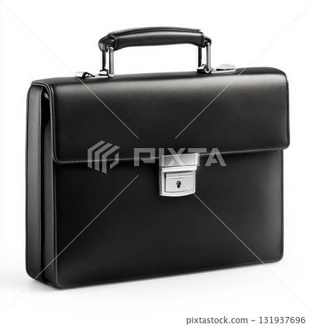 Stylish black briefcase with metal lock designed for professional use in office settings 131937696