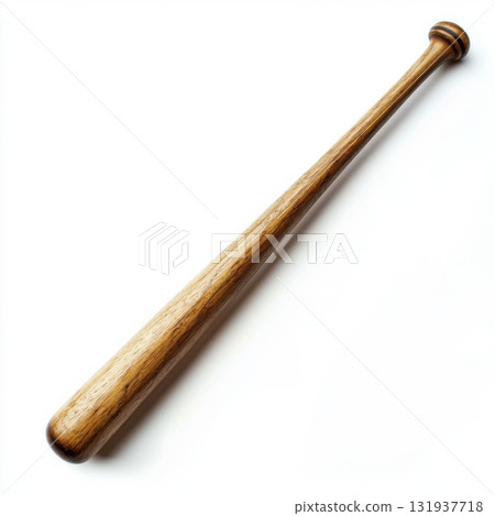 Wooden baseball bat resting on a white background showcasing craftsmanship and design details Wooden baseball bat resting on a white background showcasing craftsmanship and design details 131937718
