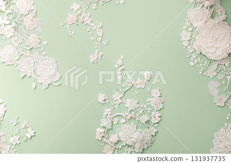 白色蕾絲花和藤蔓裝飾框婚禮留言卡背景材料 131937735
