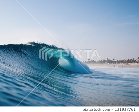 Waves crash along the shore on a sunny day in California, creating a stunning view of surf and ocean beauty 131937761