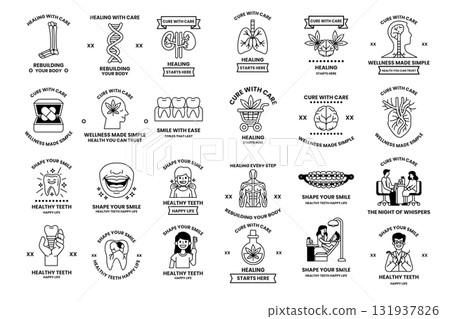 A collection of images with the words "Health Care" written on them 131937826
