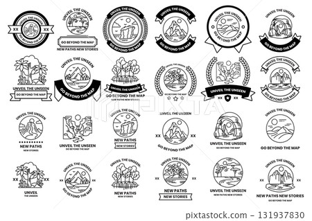 set of illustrations in the concept of natural tourist attractions in line art style 131937830