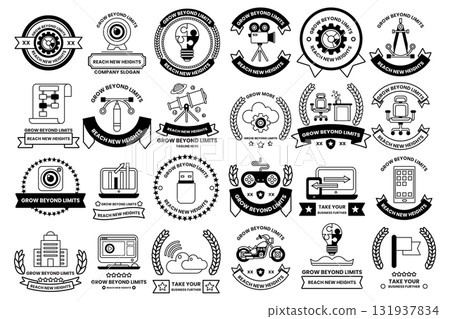 A collection of black and white logos and symbols 131937834