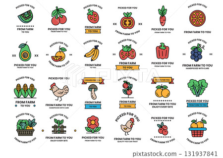 A collection of images of fruits and vegetables, including apples, bananas 131937841