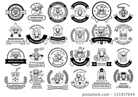 A collection of black and white images of various food items 131937844