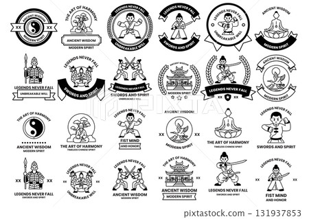 A collection of black and white images of children in various martial arts poses A collection of black and white images of children in various martial arts poses 131937853