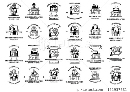 A collection of black and white icons that are related to the concept of work A collection of black and white icons that are related to the concept of work 131937881