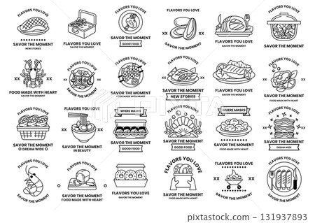 A collection of food stamps with different designs and words A collection of food stamps with different designs and words 131937893