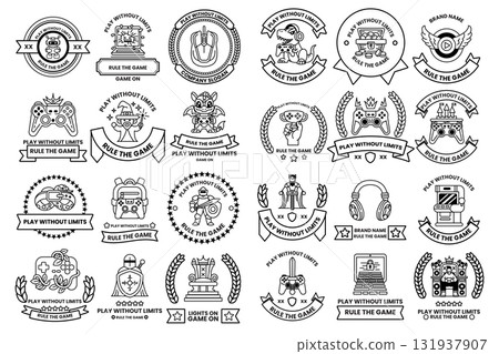 A collection of badges with various designs and themes 131937907