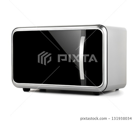 Modern countertop microwave with sleek design and reflective black glass door in a contemporary kitchen setting Modern countertop microwave with sleek design and reflective black glass door in a contemporary kitchen setting 131938034