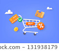 Online shopping on application and website concept, digital marketing online, shopping cart. 3D Web Vector Illustrations. Online shopping on application and website concept, digital marketing online, shopping cart. 3D Web Vector Illustrations. 131938179
