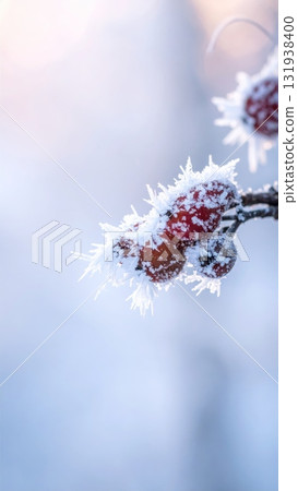 Snow-Covered Red Berry Branch Snow-Covered Red Berry Branch 131938400