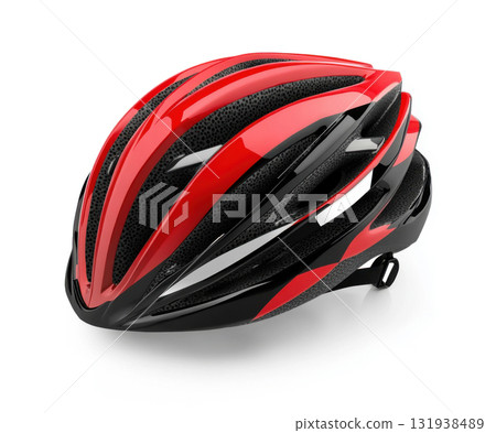 High-performance red and black cycling helmet designed for safety and style during outdoor rides High-performance red and black cycling helmet designed for safety and style during outdoor rides 131938489