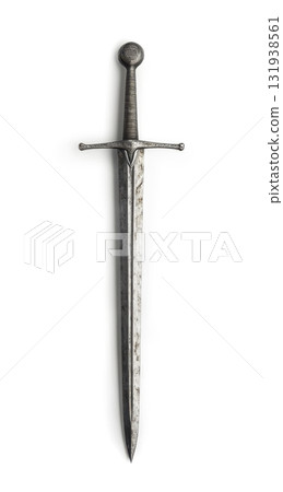 Historic sword displayed on a neutral background highlighting its intricate design and craftsmanship from past times 131938561