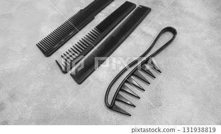 Special hairdressing scissors and comb. Professional equipment. Special hairdressing scissors and comb. Professional equipment. 131938819