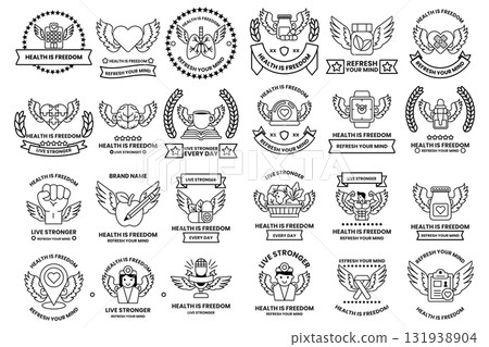 A collection of symbols and logos for health and fitness A collection of symbols and logos for health and fitness 131938904