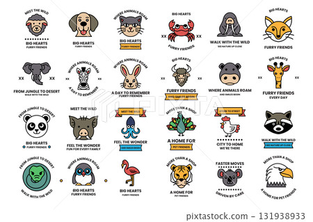 A collection of animal faces with the words "Furry Friends" written below them 131938933