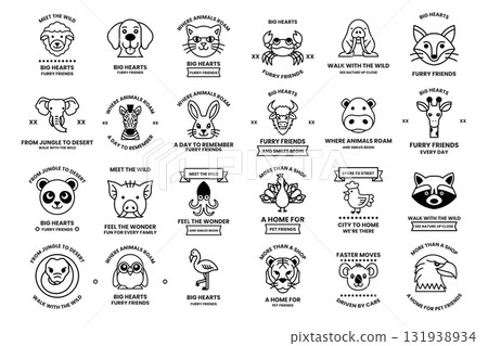 A collection of animal faces with the words "Furry Friends" written below them A collection of animal faces with the words "Furry Friends" written below them 131938934