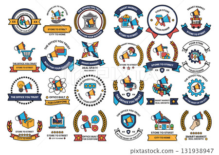 A collection of black and white symbols and shapes 131938947