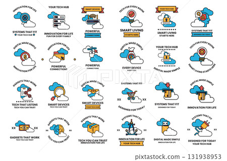 The image is a collection of various cloud-related designs The image is a collection of various cloud-related designs 131938953