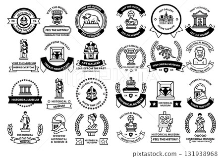 A collection of symbols and icons, including a dinosaur, a statue of a man A collection of symbols and icons, including a dinosaur, a statue of a man 131938968