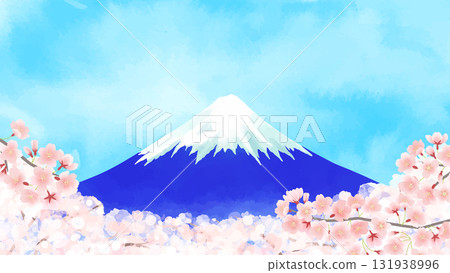水彩櫻花環繞的富士山嚮量插圖景觀 131938996