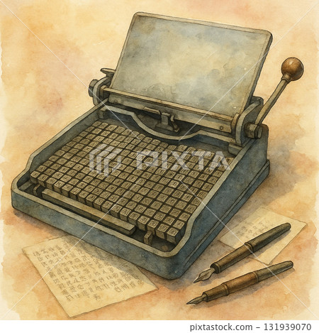 古式寫字機與鋼筆｜復古文具 懷舊插 水彩風 131939070