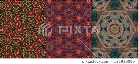 Traditional design with phulkari kalamkari motifs from Pakistan and Indian culture. Geometric ethnic floral pattern for carpet dupatta batik embroidery. Panjabi Digital print as boho Aztec texture art 131939090
